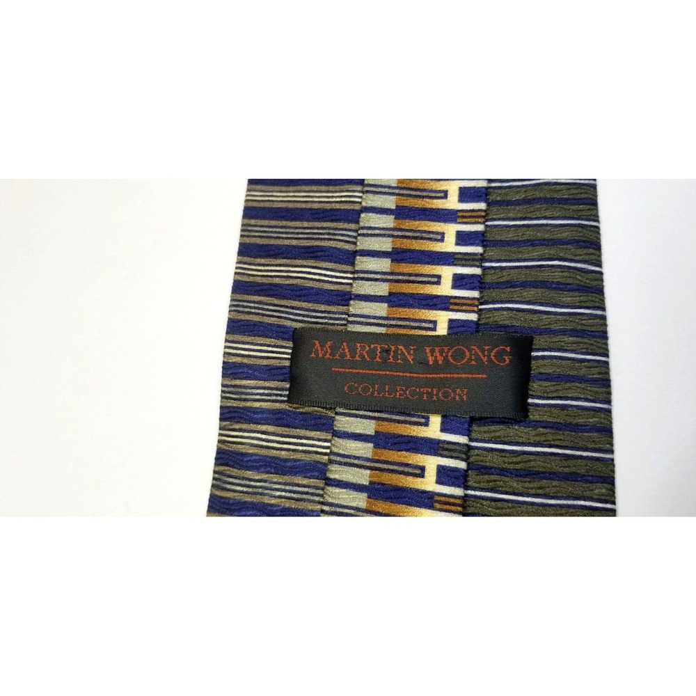 Martin Wong‎ Collection Multicolor REPP Geometric Men's Silk Pointed Tie - Picture 3 of 6